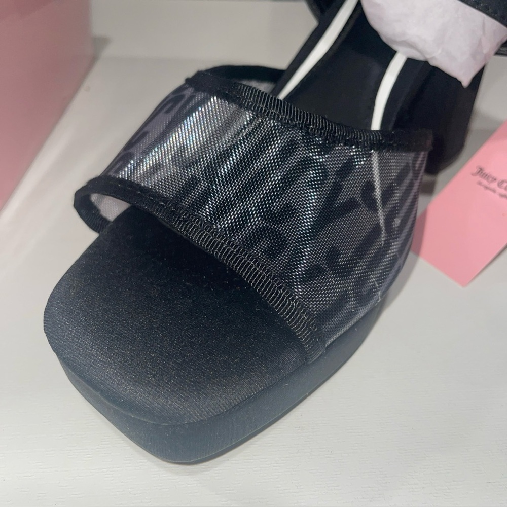 NEW Juicy Y2K Graciela Black Mesh Platform Block Heel Sandals Chunky Glam Sz 10 - Picture 10 of 11
